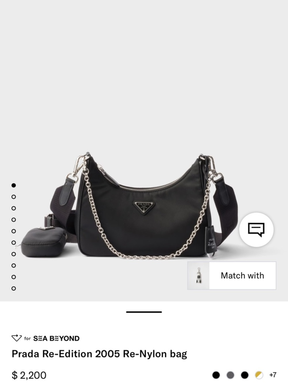 Prada Black Nylon Shoulder Bag with Silver Chain